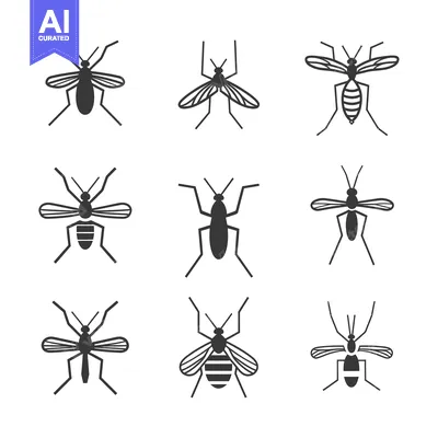 Nine Black and White Silhouette Mosquito Icons