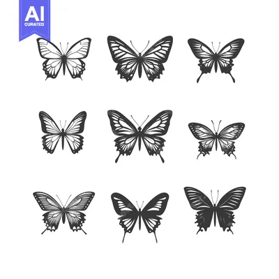 Aset premium populer: Nine Black and White Silhouettes of Butterflies