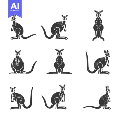 Aset premium populer: Nine Black and White Silhouettes of Kangaroos in Different Poses