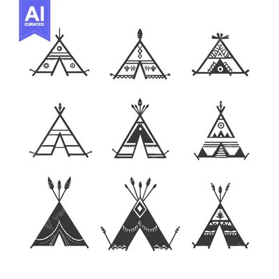Popular premium asset: Nine Black and White  Silhouettes of Native American Teepees