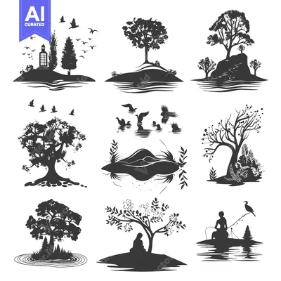 Popular premium asset: Nine Black and White Silhouettes of Nature Scenes
