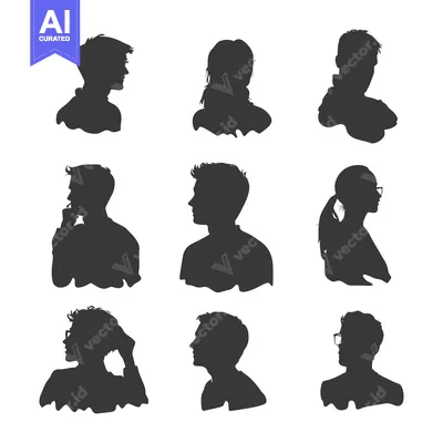 Popular premium asset: Nine Black and White Silhouettes of People's Heads and Shoulders