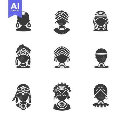 Popular premium asset: Nine Black and White Silhouettes of People Wearing Traditional African