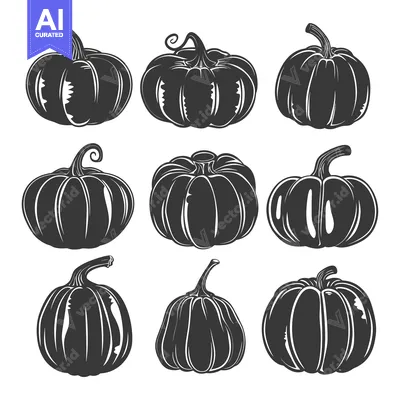 Nine Black and White Silhouettes of Pumpkins