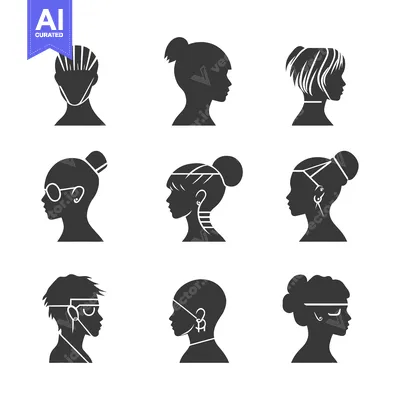 Popular premium asset: Nine Black and White Silhouettes of Women's Heads with Different Hairs