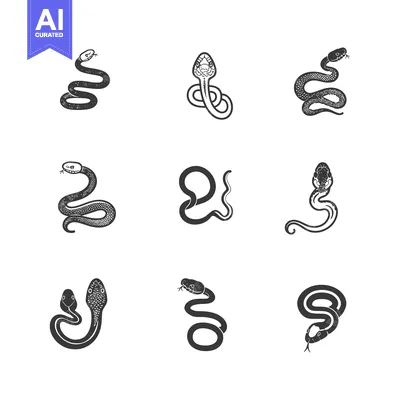 Aset premium populer: Nine Black and White Snake Silhouettes in Different Poses