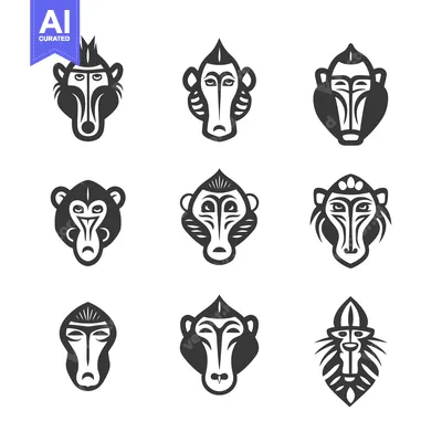 Popular premium asset: Nine Black and White Stylized Baboon Faces