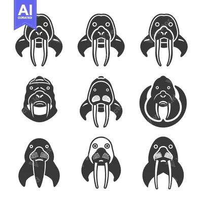 Nine Black and White Walrus Illustrations