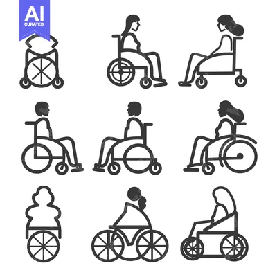 Aset desain premium: Nine Black and White Wheelchair Icons