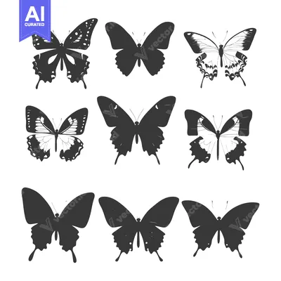 Aset premium populer: Nine Black Butterfly Silhouettes on a White Background
