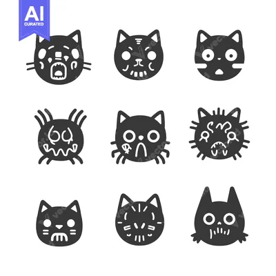 Aset premium populer: Nine Black Cat Icons with Various Facial Expressions
