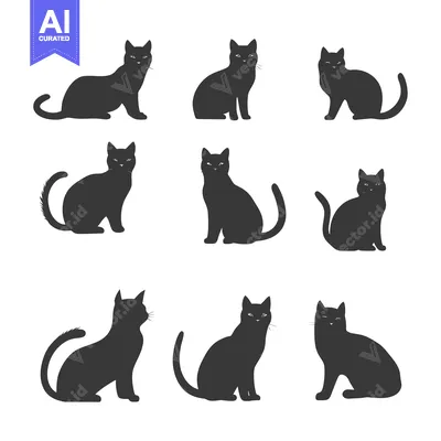 Popular premium asset: Nine Black Cat Silhouettes in Various Sitting Poses