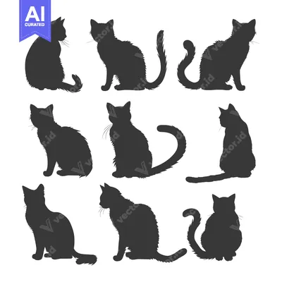 Aset premium populer: Nine Black Cat Silhouettes in Various Sitting Poses