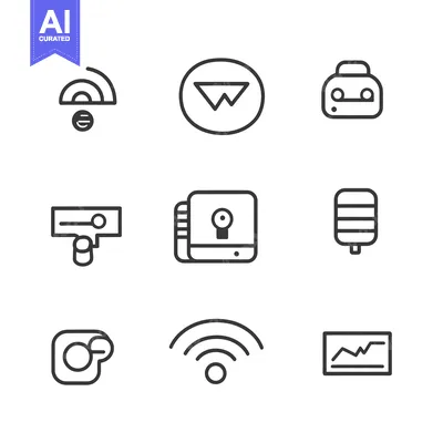 Aset premium populer: Nine Black Outline Icons on White Background