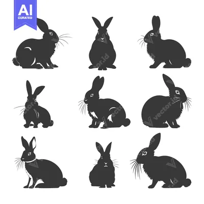 Aset premium populer: Nine Black Rabbit Silhouettes in Various Poses