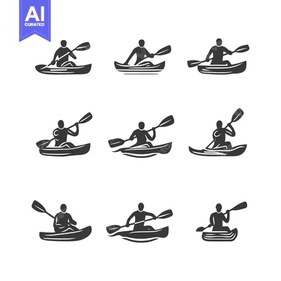 Premium design asset: Nine Black Silhouettes of Kayakers Paddling
