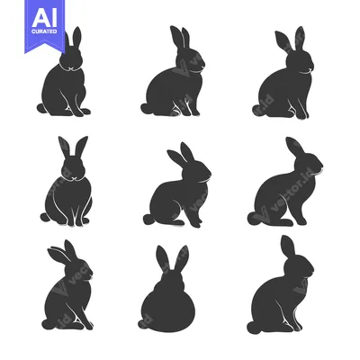Aset premium populer: Nine Black Silhouettes of Sitting Rabbits