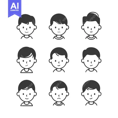 Aset premium populer: Nine Cartoon Boys with Different Hairstyles and Expressions