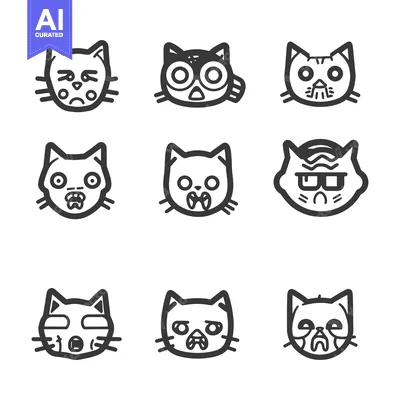 Aset premium populer: Nine Cartoon Cats with Various Expressions