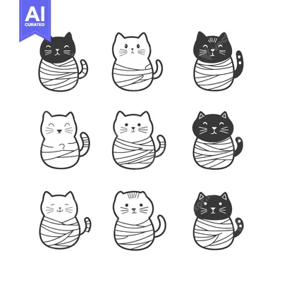 Aset premium populer: Nine Cartoon Cats Wrapped in Bandages