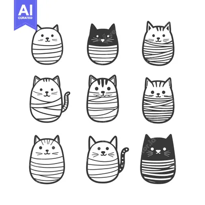 Aset premium populer: Nine Cartoon Cats Wrapped in Stripes