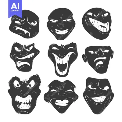 Nine Cartoon Faces Displaying Various Expressions