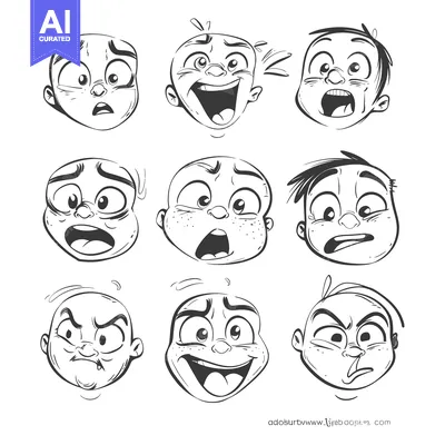 Aset premium populer: Nine Cartoon Faces Expressing Different Emotions