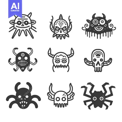 Aset premium populer: Nine Cartoon Monster Designs with Skull-Like Faces