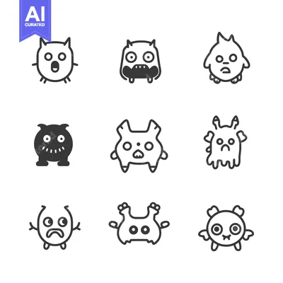 Nine Cartoon Monsters with Different Expressions and Features
