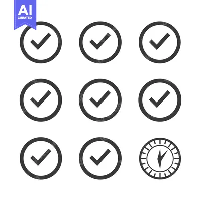 Aset desain premium: Nine Checkmarks and a Compass Icon Set