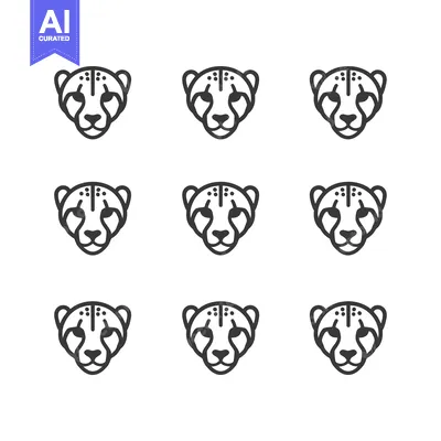 Popular premium asset: Nine Cheetah Faces with Black Outline and White Background