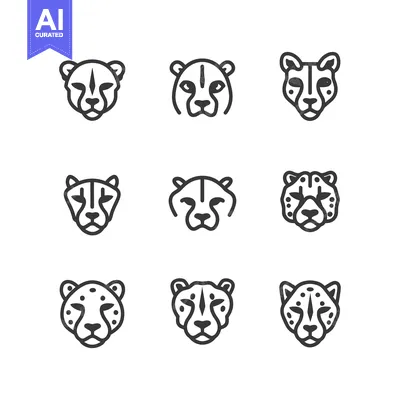 Aset desain premium: Nine Cheetah Head Icons in Outline Style