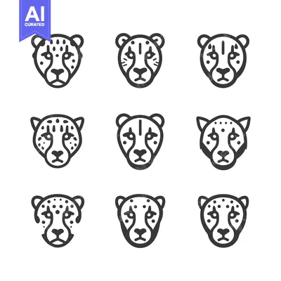 Aset premium populer: Nine Cheetah Head Icons in Outline Style