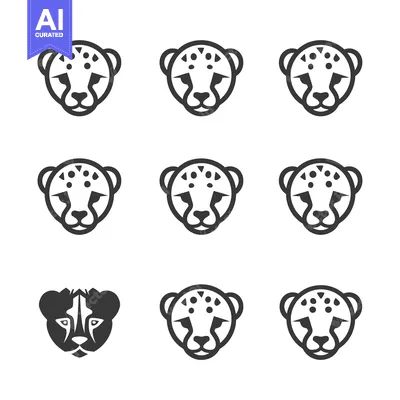 Aset desain premium: Nine Cheetah Head Icons in Various Styles