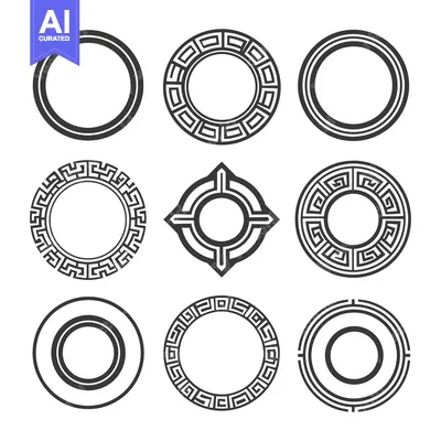 Popular premium asset: Nine Circular Geometric Frames with Greek Key Patterns