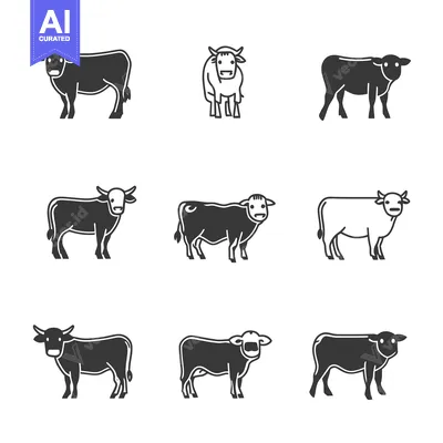 Nine Cow Silhouette Icons in Different Poses