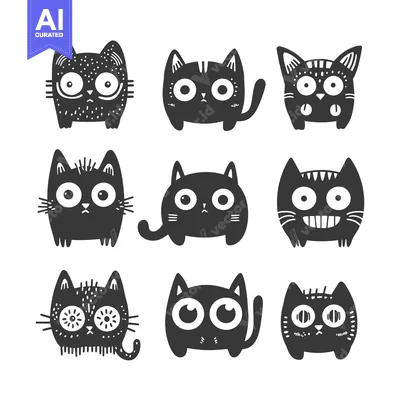 Aset premium populer: Nine Cute Black Cats with Different Expressions
