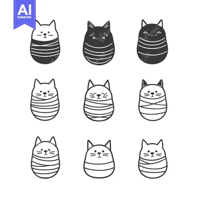 Aset desain premium: Nine Cute Cats Wrapped in Stripes