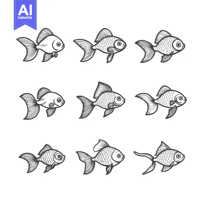 Popular premium asset: Nine Detailed Line Drawings of Goldfish in Different Poses
