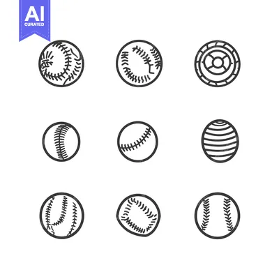 Popular premium asset: Nine Different Baseball Ball Line Art Illustrations