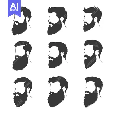 Aset premium populer: Nine Different Beard and Hairstyle Silhouettes of a Man's Profile