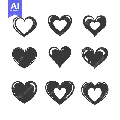 Aset premium populer: Nine Different Black and White Heart Shapes