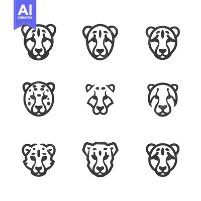 Aset premium populer: Nine Different Black and White Outline Cheetah Head Icons