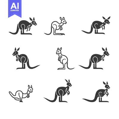 Aset premium populer: Nine Different Black and White Silhouettes of Kangaroos
