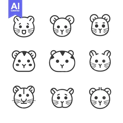 Aset desain premium: Nine Different Cartoon Tiger Faces in Black and White
