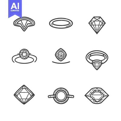 Nine Different Diamond and Ring Outline Drawings