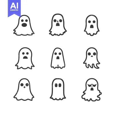 Nine Different Ghost Variations with Black Outline