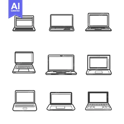 Aset desain premium: Nine Different Laptop Outline Icons in Black and White