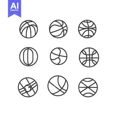 Aset desain premium: Nine Different Line Art Designs of a Basketball