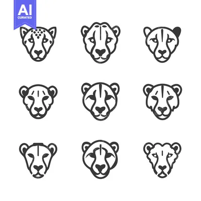 Aset premium populer: Nine Different Line Drawings of a Cheetah's Head